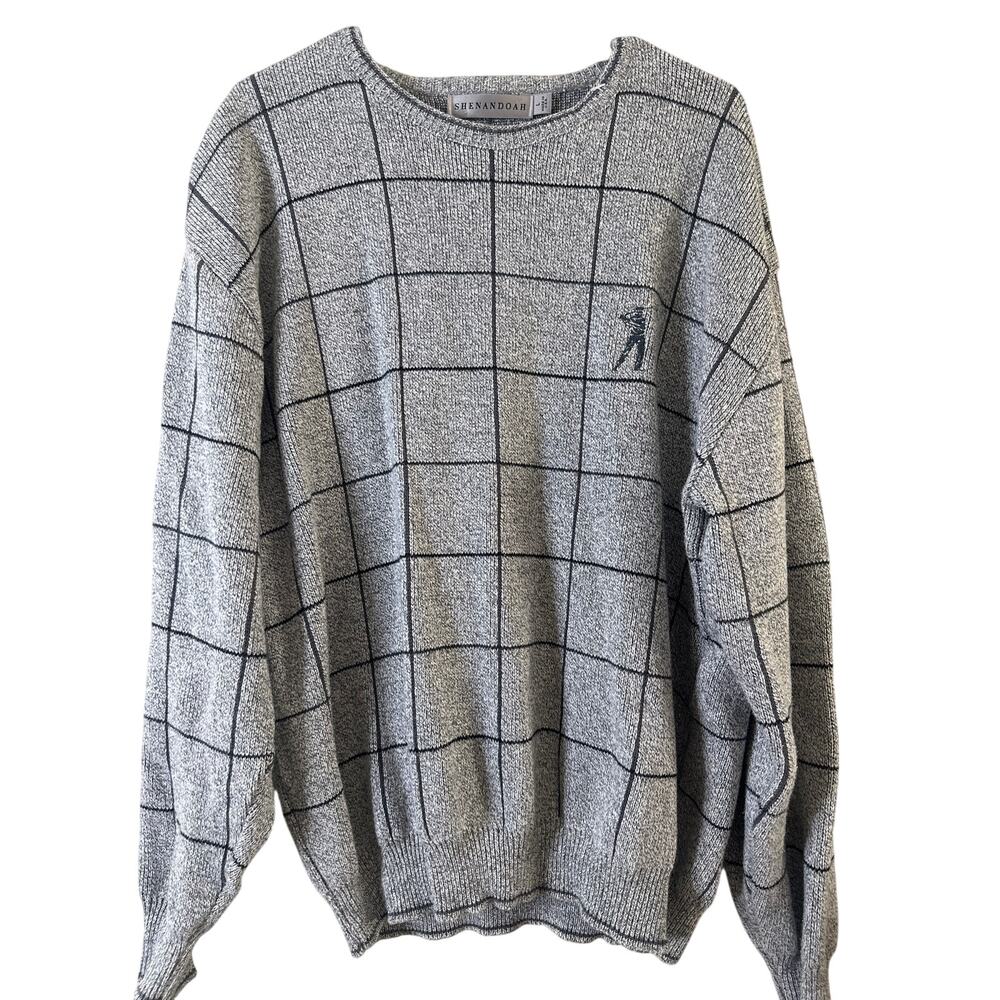 Mens Shenandoah Golf Sweater Gray Checked Grandpacore Preppy Size Large 7